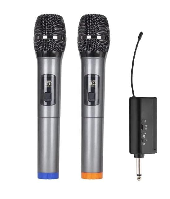 kh Duel Professional UHF Wireless Microphone with Portable Mini Receiver, Karaoke Handheld mic System 6.35mm Jack, 50-60 Feet Range for House Parties, Karaoke Singing (Dual Cordless)