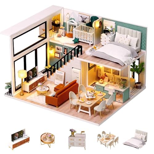 Flever Dollhouse Miniature DIY House Kit Creative Room with Loft Apartment Scene for Romantic Artwork Gift Comfortable Life