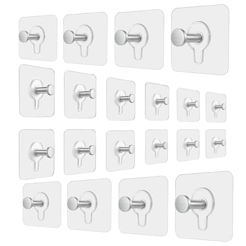 DALUCI Photo Frame Hook for Wall Without Drilling – 20 Pcs Self Adhesive Heavy Duty Hooks, Nail Free Transparent & Stainless Steel Hanging Hooks for Frames, Clocks, Kitchen & Bathroom (Pack of 20)