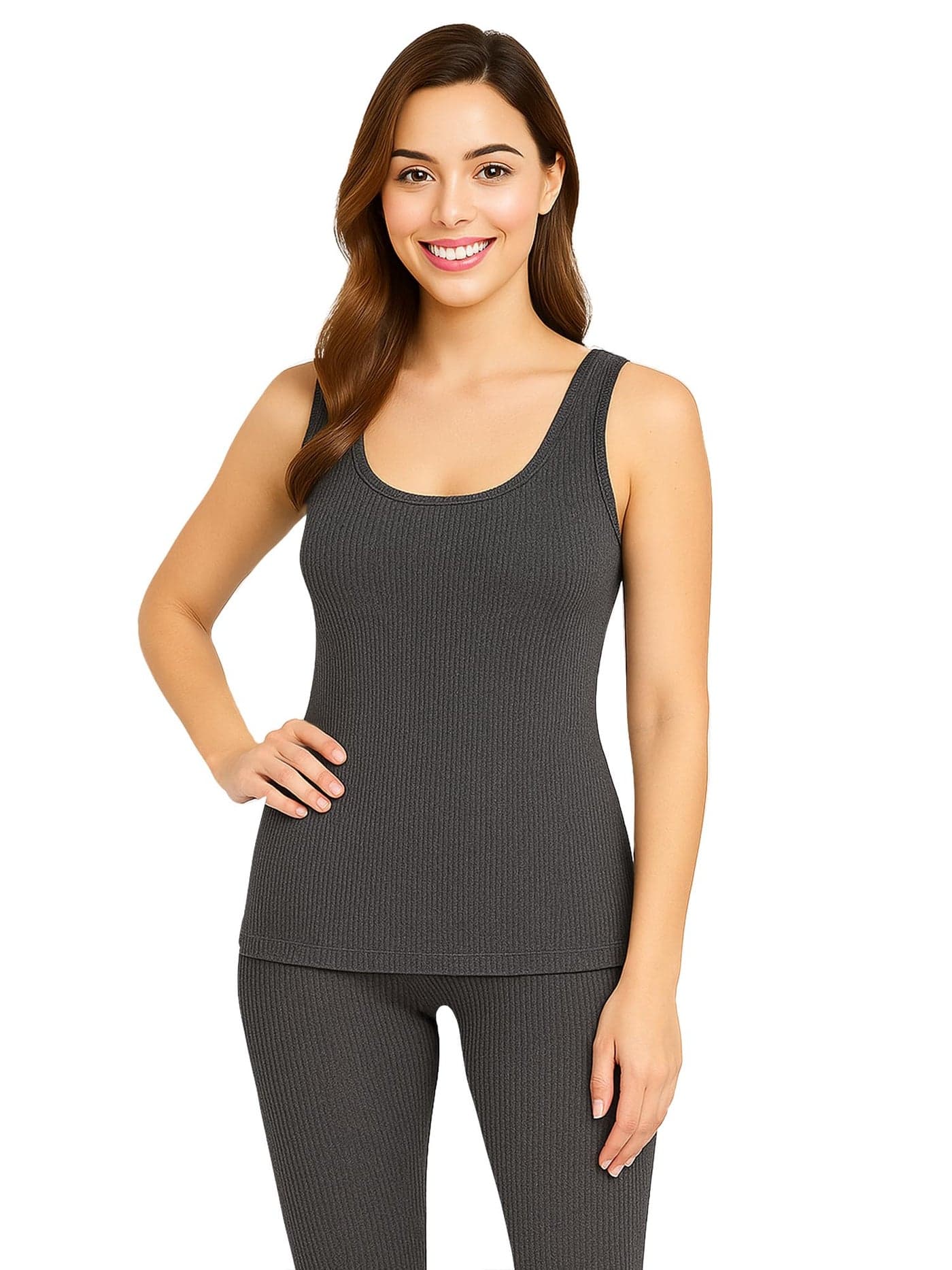 BODYCARE Womens Round Neck Sleeveless Thermal Top Pack of 1-Charcoal Melange
