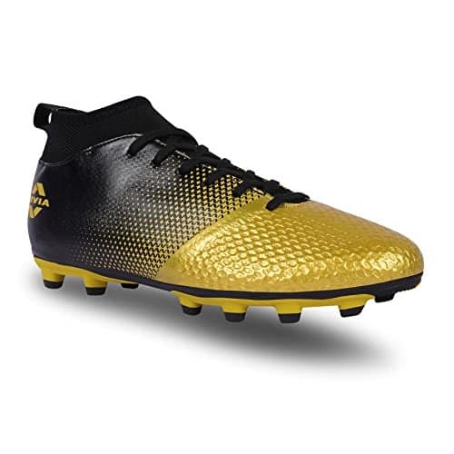 Nivia Ashtang Gold Football Stud for Men/Sports and Athletic Footwear with PU Synthetic Leather Upper/Comfortable Football Shoes (Black/Golden), Size - 10