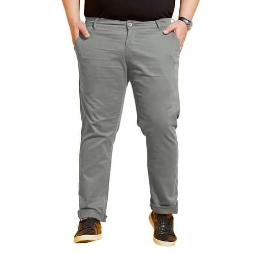 Bigbanana Plus Size Men's Regular Fit Solid Trousers (Lepton-Grey,Grey,3XL)