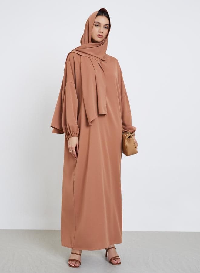 Take Two Rust Volume Sleeves Abaya with Matching Scarf