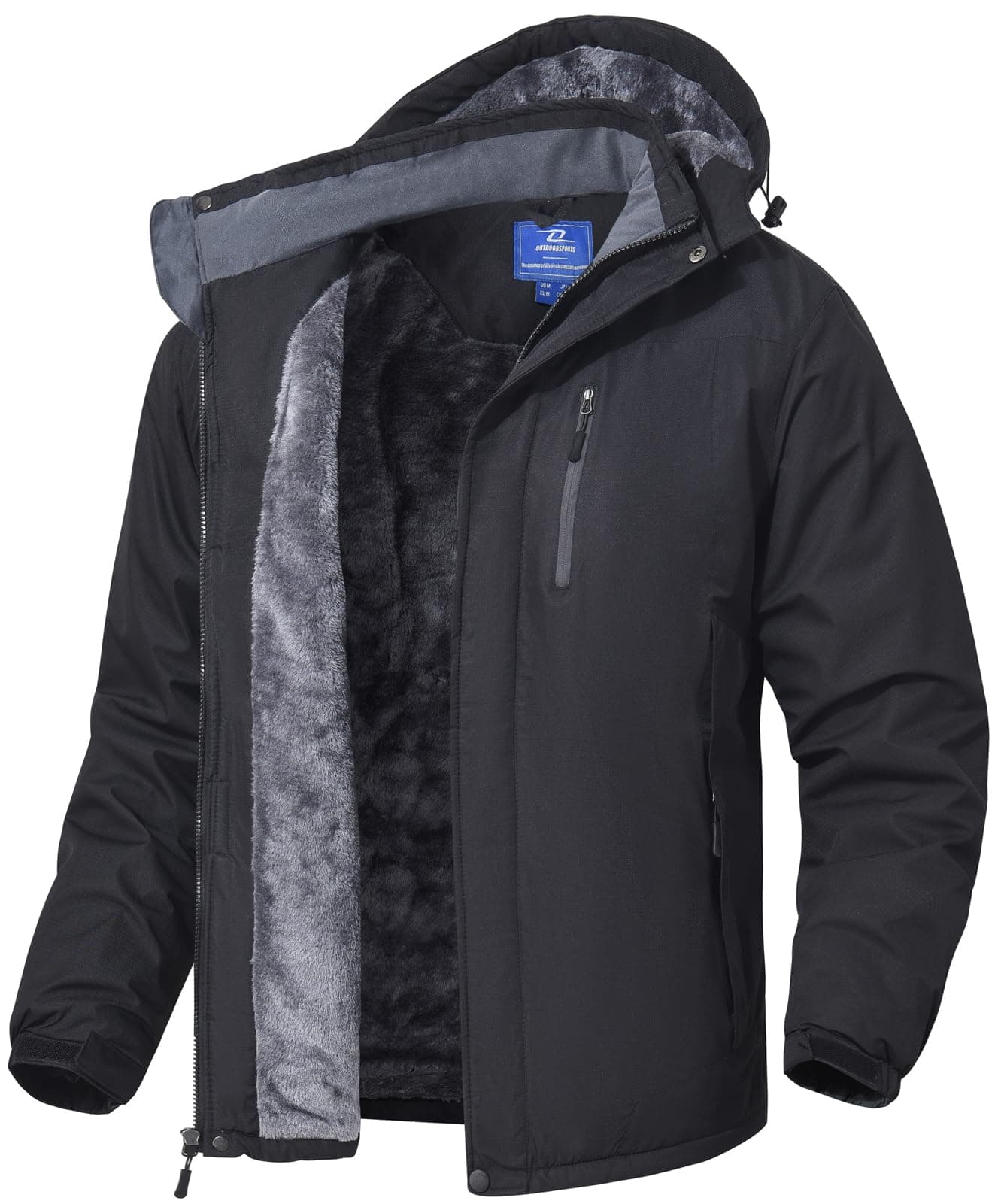 Winter Jackets Coats for Men Waterproof Fleece Liner Softshell Jacket Ski Hiking Snow Jackets Parka Coat with Hooded Black 3XL