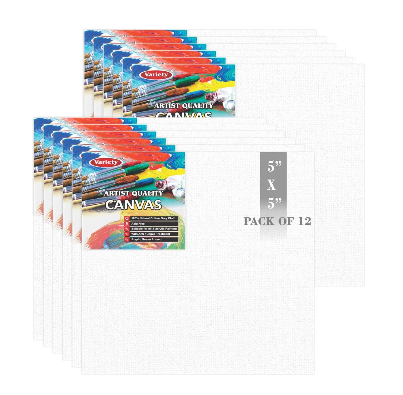 Variety 5 X 5 Inch Cotton Canvas Board for Painting, Pack of 12 Piece - White