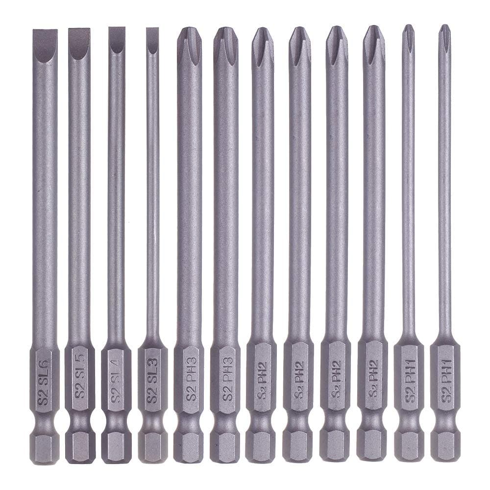 Rocaris 12 Pack 14 Inch Hex Shank Long Magnetic Screwdriver Bits Set 4 in Power Tools SlottedCross Head