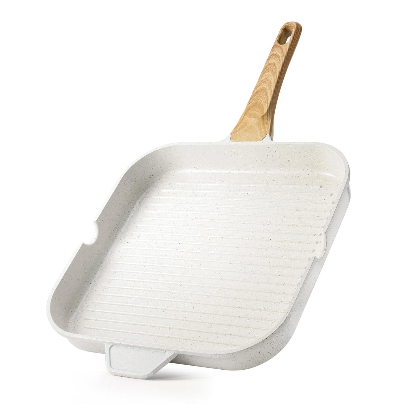 SENSARTE Nonstick Ceramic Grill Pan for Stove Tops Square Grilling Pan with Pour Spouts Non Toxic Durable Grill Skillet for All StovesGasElectricInduction PTFEPFASPFOA Free 12Inch White
