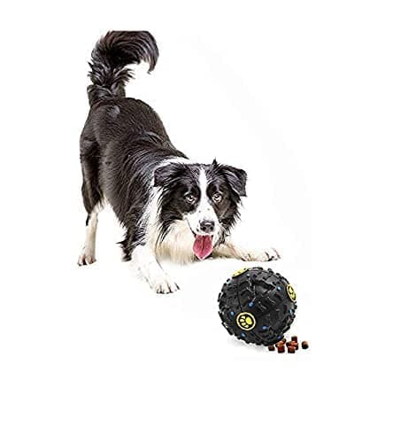 Pups&Pets Dog Toys IQ Treat Ball Dog Food Dispenser Teeth Cleaning Chewing Non-Toxic Durable Rubber Playing Chew Play Ball with a Squeeqy Sound (Medium) Color May Vary