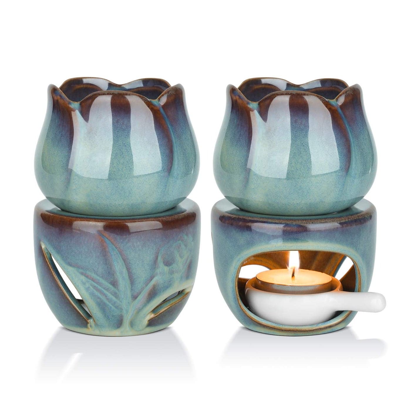 ComSaf Wax Melt Burners Essential Oil Burner Set of 2 Aromatherapy Aroma Burner Ceramic Oil Diffuser Candle Tealight Holder Home Bedroom Decor Christmas Housewarming Gift