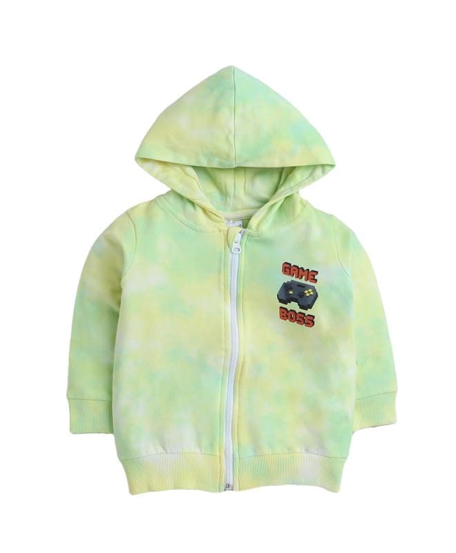 BUMZEE Yellow & Green Boys Full Sleeves Cotton Hooded Zipper Sweatshirt Age - 3-6 Months (Peb9722B-ylw.grn)
