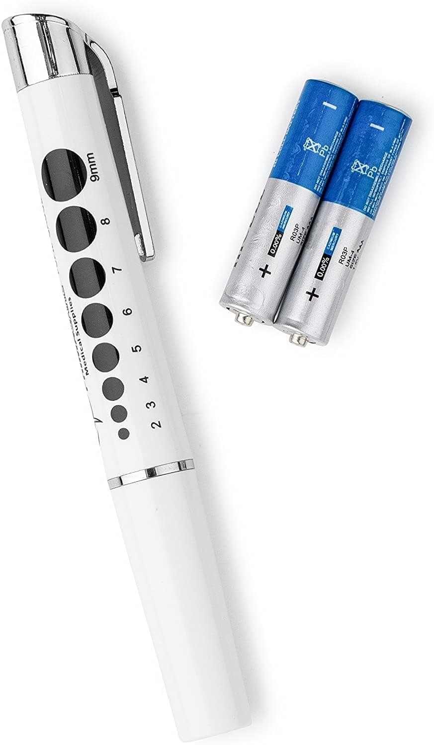 Primacare DL9325 LED Diagnostic Penlight with Imprinted Pupil Gauge Reusable and Lightweight Medical Pen Light for Nurse Student Doctors EMT Batteries Included White