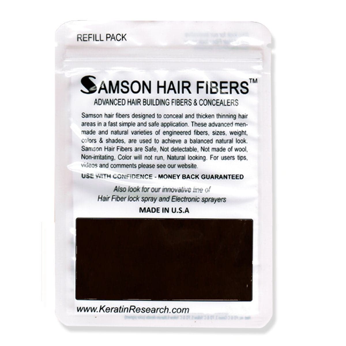 Samson Hair Fibers for Thinning Hair 100 Undetectable Natural Formula Completely Conceals Hair Loss in Seconds Covers bald spots Thicken your hair instantly 25 Grams Refill DARK BROWN
