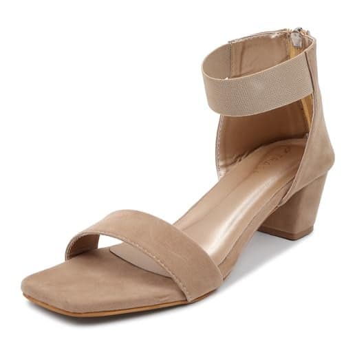 TRASE Women's Ankle Strap Block Heels Sandals| Fashionable Sandals for Women & Girls | Light weight, Soft Footbed, Comfortable & Stylish - Creme 5 UK