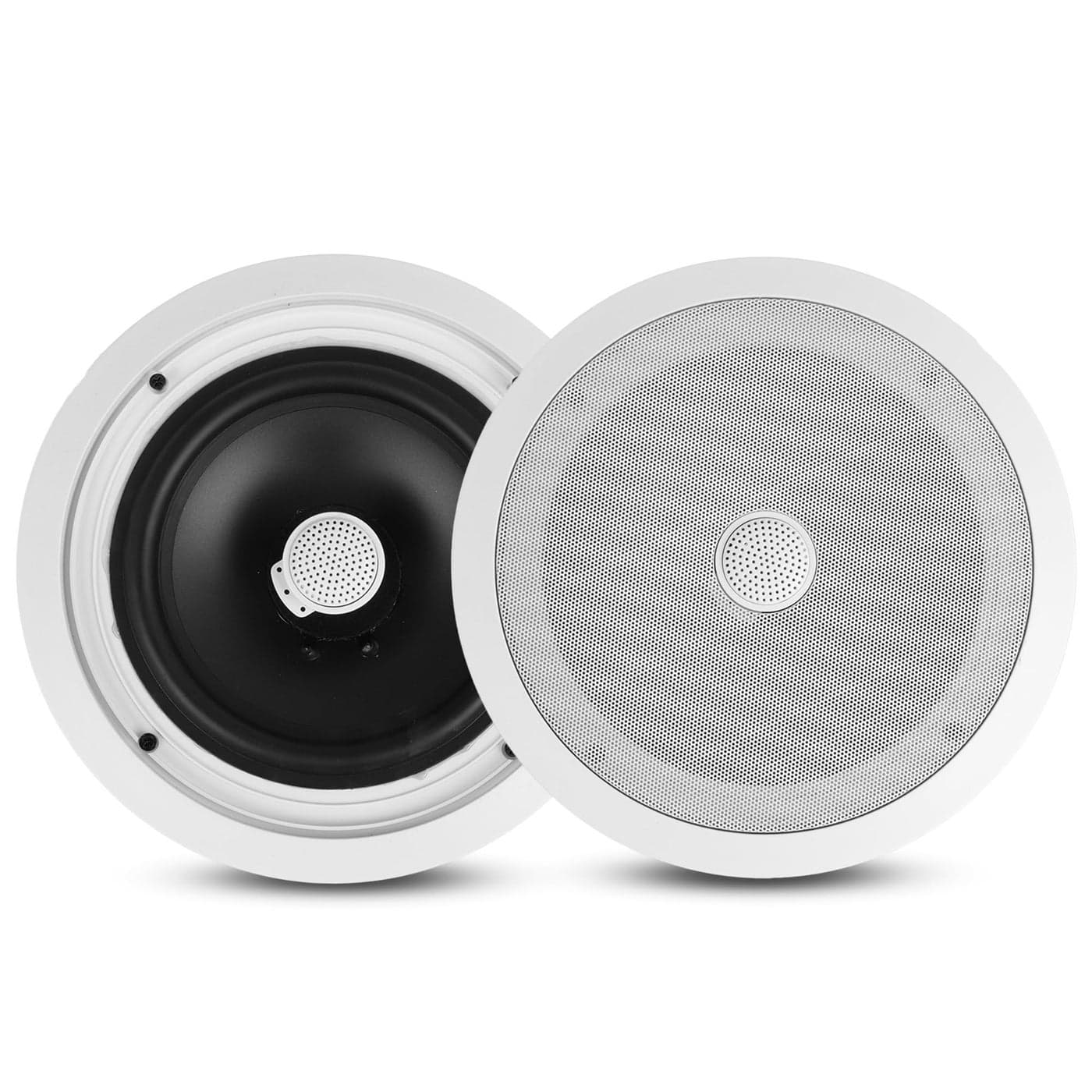 Pyle 8 Ceiling Wall MountPair Of 2Way Midbass Woofer Speaker Directable 1 Titanium Dome Tweeter Flush Design W 55Hz22kHz Frequency Response 300 Watts Peak Easy Installation Pyle PDIC80White
