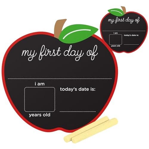 Pearhead First and Last Day of School Chalkboard Sign Apple Shaped Reusable Photo Prop with Chalk Back to School Milestone Board