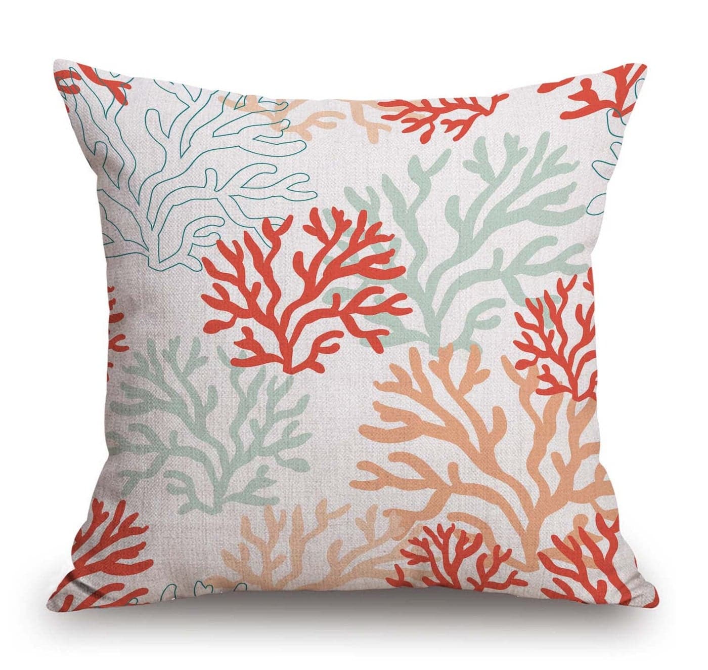 TSSOHU Outdoor Throw Pillow Cover Red Pink and Mint Corals Tropical Reef Nautical Decorative Pillows Farmhouse Cushion Cases Home Decor for Couch 18x18 inch