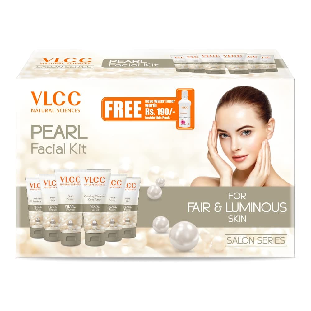 VLCC Pearl Facial Kit with FREE Rose Water Toner 300g 100ml Luminous and Radiant Skin At Home Facial with Pearl Extracts Sandalwood Turmeric Aloe Vera Tan Removal Facial Kit