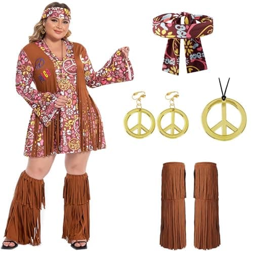 Fairycece Womens Hippie Costume 60s Outfits for Women 1970s Clothing for Women 60 s Costumes