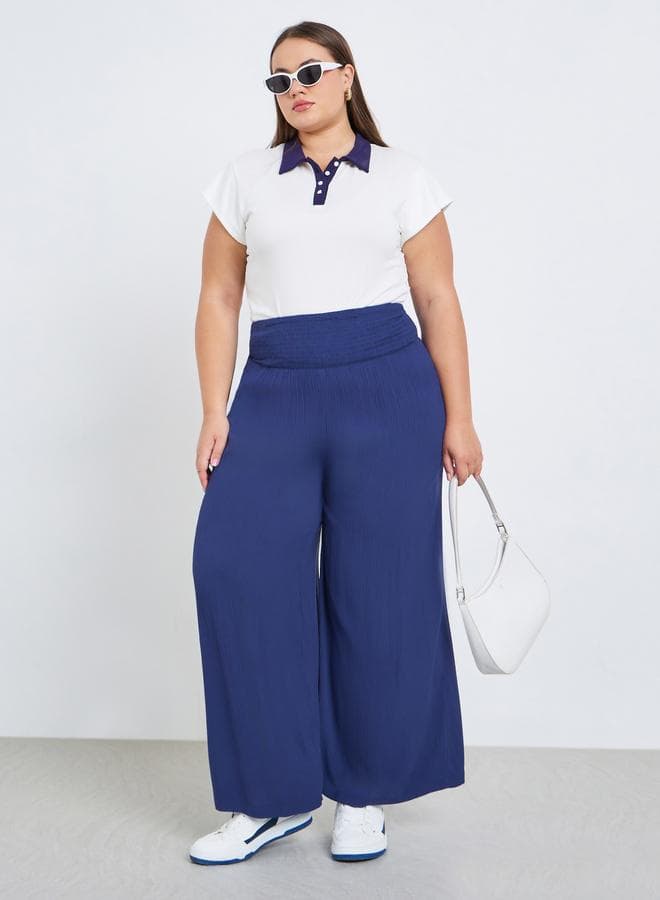 Plus Size Navy Wide Leg Trousers