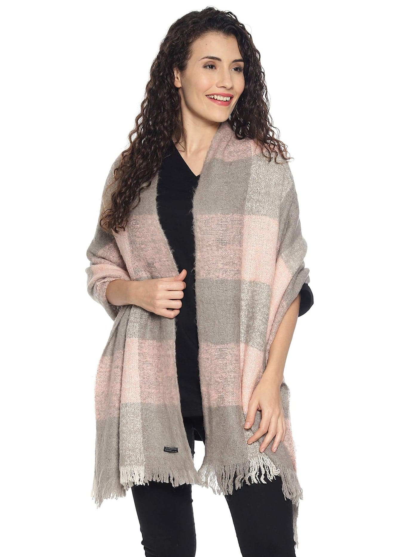 513 Women Acrylic Fine Soft Color Blocked Tasselled Border Stole, Shawl, Scarf, Wrap