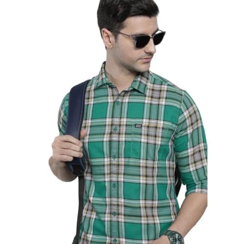The Indian Garage Co Men's Polycotton Slim Fit Shirt (1221-SH151-29_Teal 2XL)