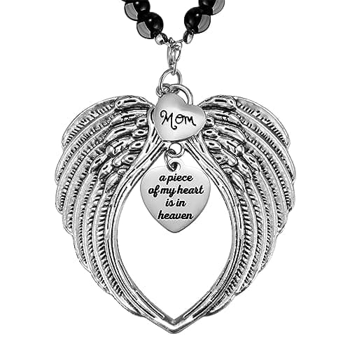Memorial Car Charm Angel Wings Memorial Gifts for Loss of Mother Sympathy Gifts for Loss of Loved One in Heaven in Memory of Mom Rear View Mirror Car Charm Hanger Remembrance