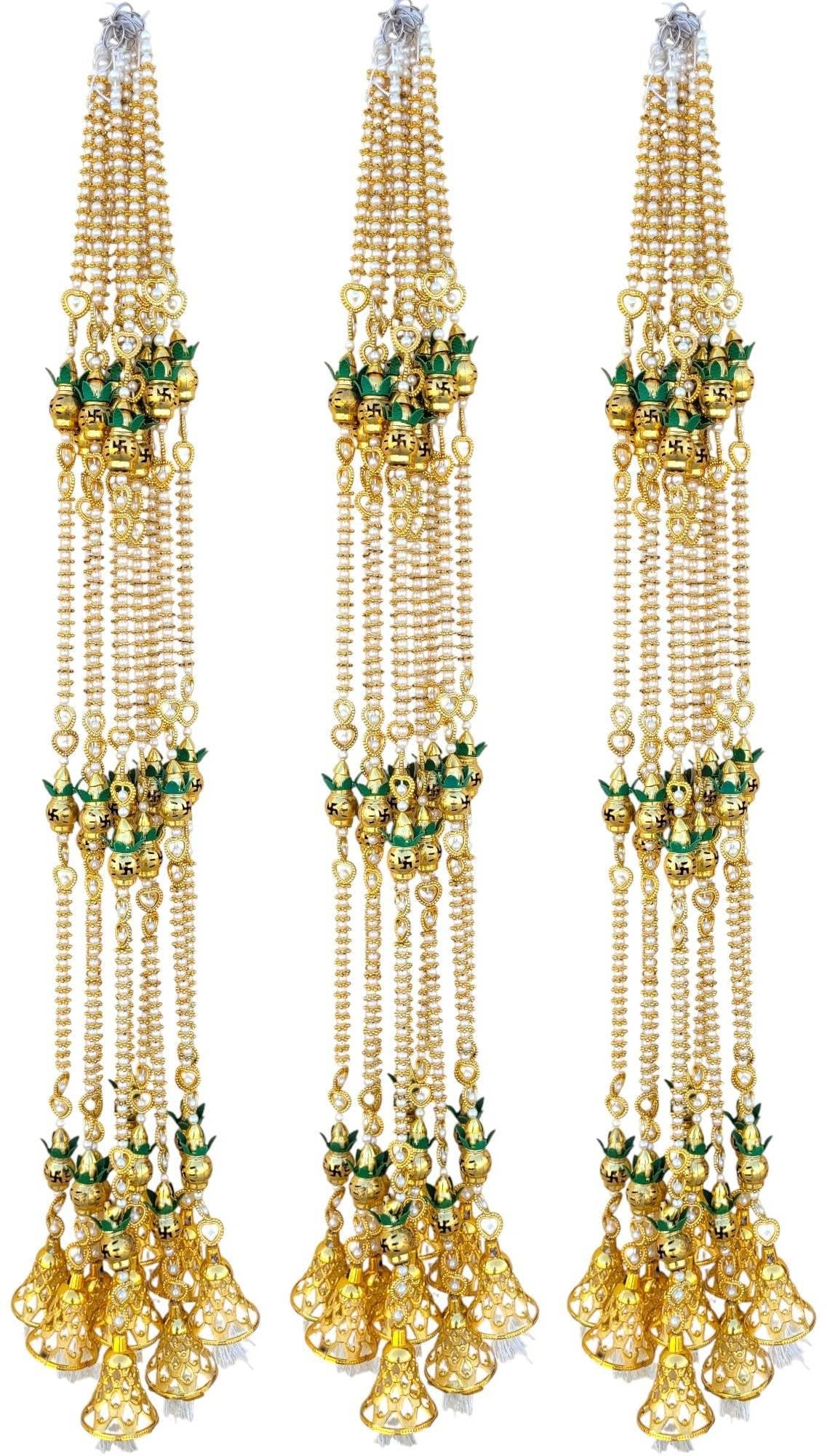 SHAKTISM 2Pcs Handcrafted Traditional Indian Toran for Main Door Decoration,Festive Door Hanging with Mirror Work, Beads & Fabric Flowers for Diwali, Navratri, Pooja 38 Inch (Kalash with Pearls)