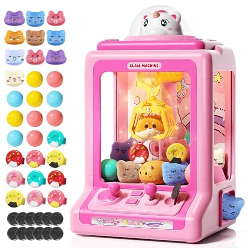 Claw Machine for Kids Mini Vending Machine with Game Coins Music Prize Dispenser Toys for Girls and Boys Electronic Claw Game Machine for Party Birthdays Includes 30 Mini Toys