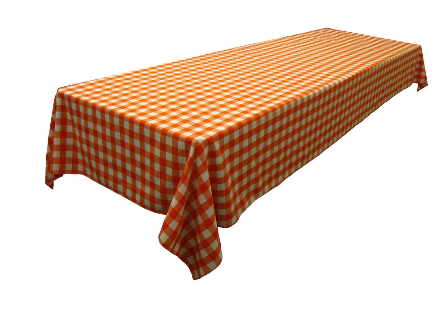 LA Linen TCcheck60x120-OrangeK48 Polyester Gingham Checkered Rectangular Tablecloth, White & Orange - 60 x 120 in.