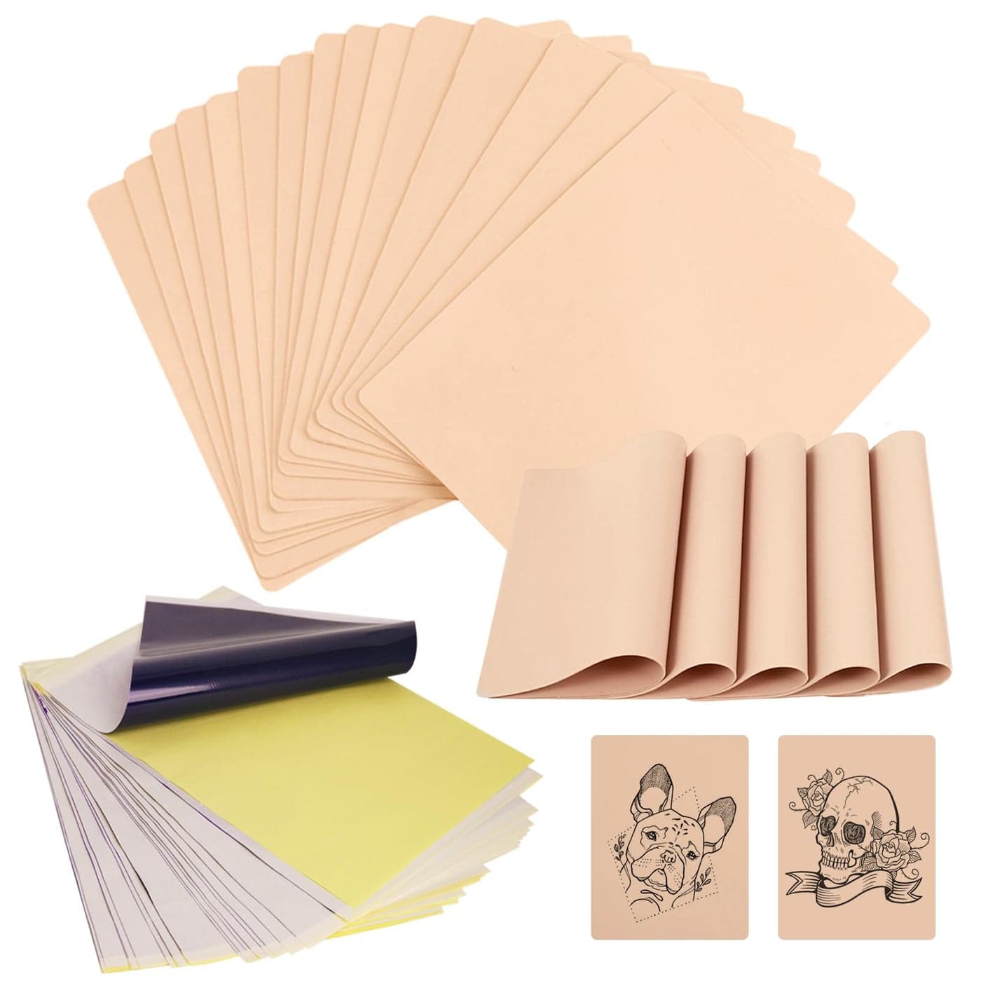 WZPB Tattoo Skin with Transfer Paper 40Pcs Fake Skin and Stencil Paper Kit Including 20Pcs DoubleSided Practice Skin and 20Pcs Tattoo Transfer Paper for Beginners and Artists