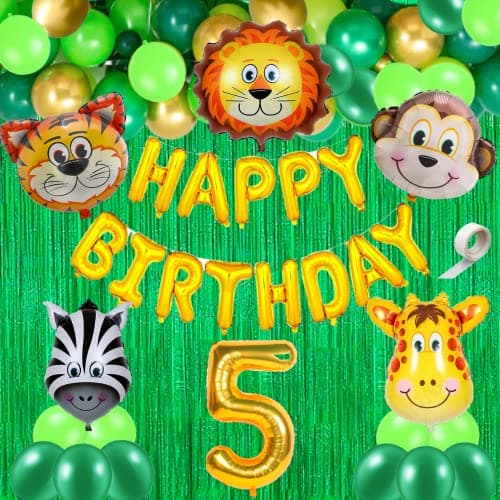 FI - FLICK IN Latex & Paper 40 Pcs 5th Birthday Decoration For Boys Animal Theme Birthday Party Decorations (Pack of 40, Multicolor)