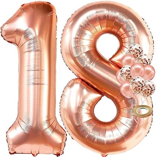 KatchOn, Rose Gold 18 Balloon Numbers - 40 Inch | 18th Birthday Balloons with Confetti Balloons | Rose Gold 18th Birthday Decorations for Girls | 18th Balloon Numbers, Happy 18th birthday Decorations