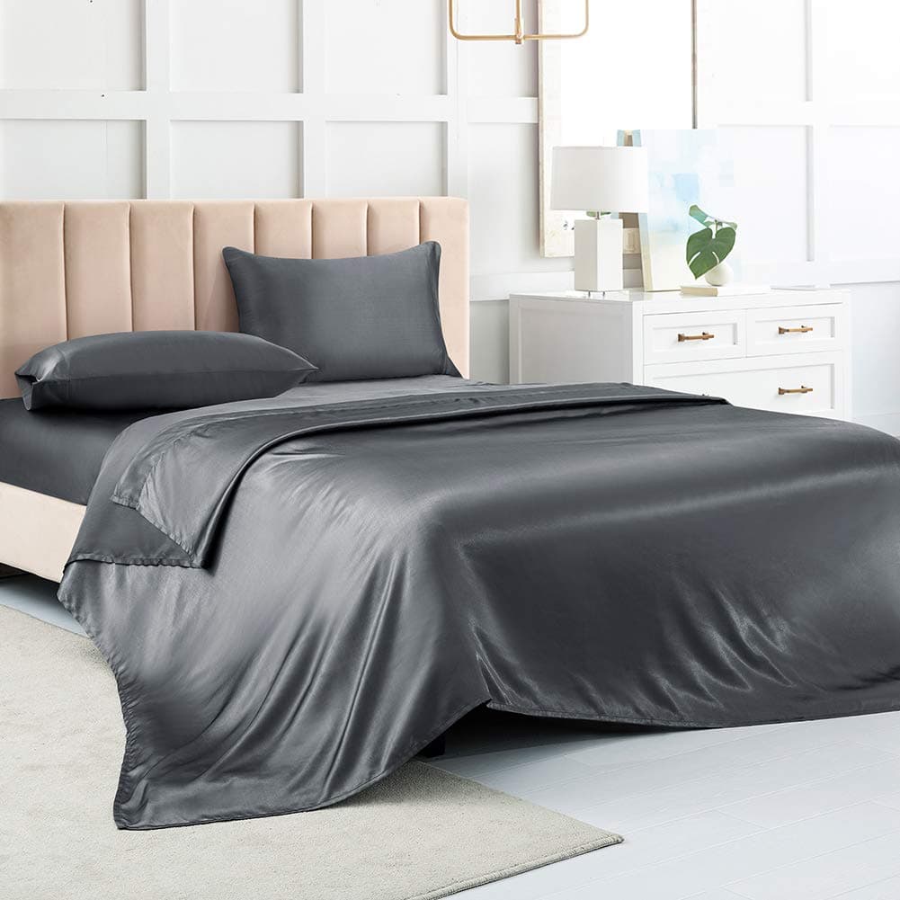 Satin Bed Sheets Full Size Sheet Sets Grey Silk Sheets 4 Pieces Soft Bedding Set with 1 Deep Pocket Fitted Sheet1 Flat Sheet2 Pillowcase