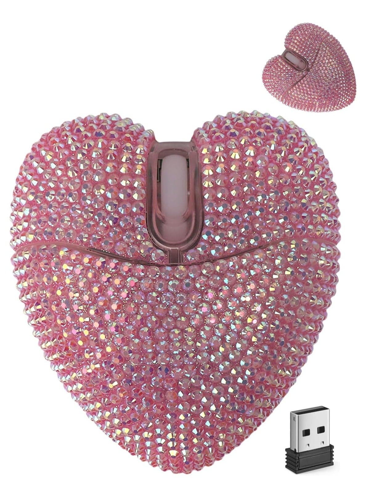 Wireless Bluetooth Mouse Cute Pink Love Heart Shinning Led Light Silent Portable Lightweight USB Optical Cordless Dual Mode Mice for PC Laptop Computer Women Girl