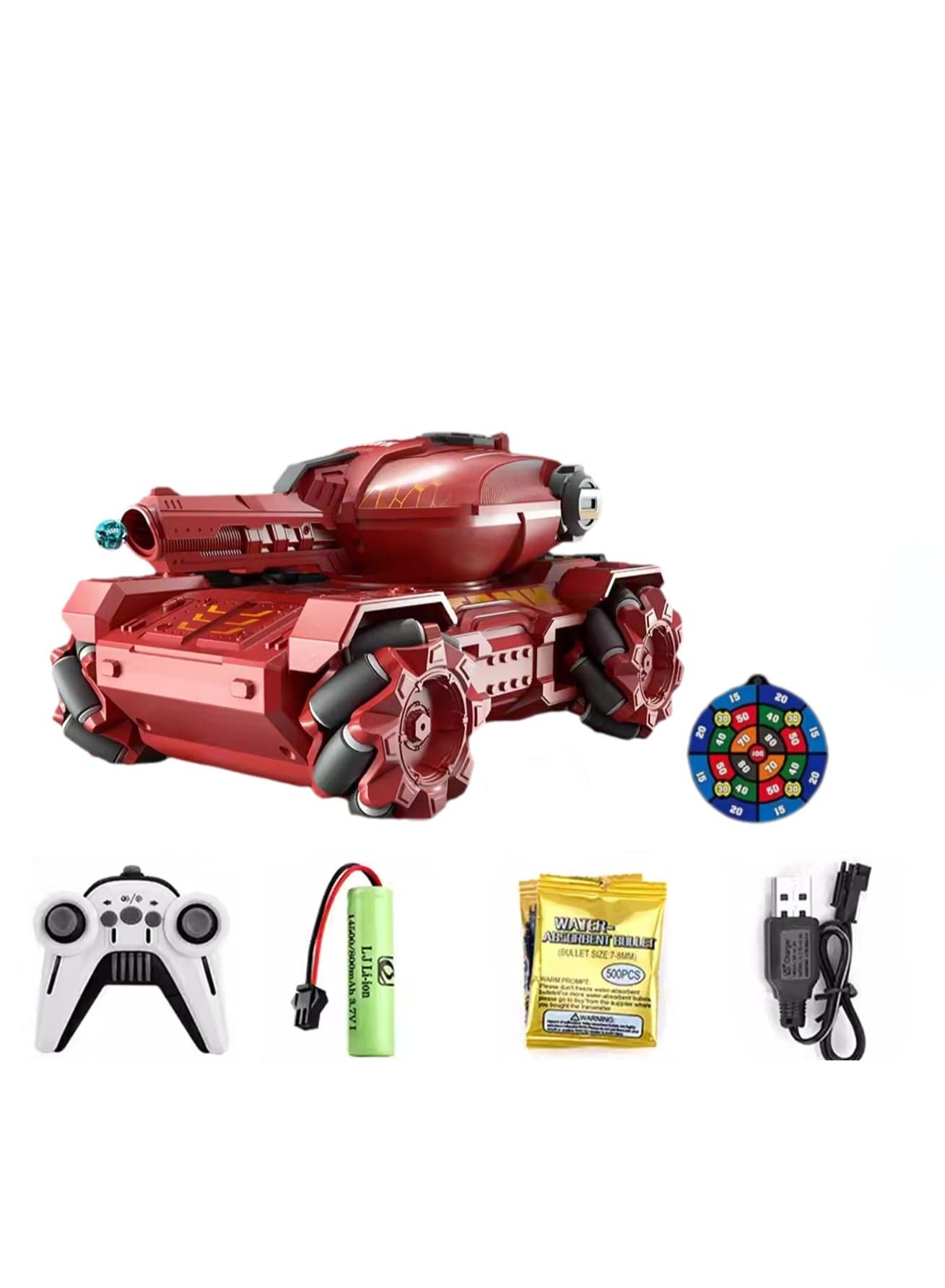 Remote Control Cannon That Can Shoot Water-absorbing Beads Four-wheel Drive Off-road Car Toy (Red)(With 20,000 Water-absorbing Beads + Battery + Charging Cable)