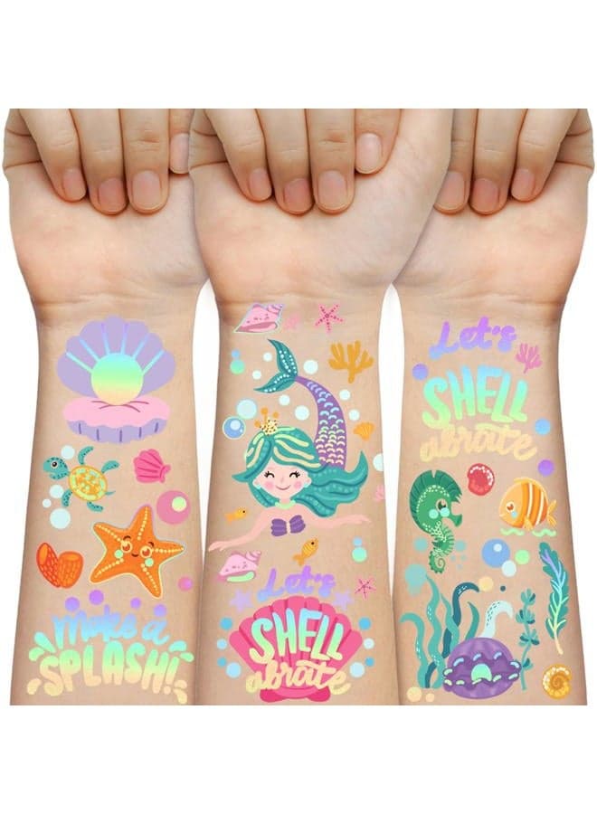 Mermaid Temporary Tattoos for Kids, 85+ Glitter Fake Tattoo, Pirate, Bluey, Dinosaur, Paw Patrol Sleeve Tattoos, Ocean Creatures & Animal, Birthday Party Gift for Boy & Girls