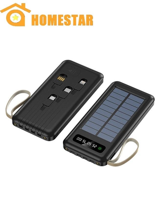 Ultra-thin Solar Power Bank with Built-in Charging Cable, Portable Stand 10000 mAh, Large Capacity Universal Fast Charging, Mobile Power Supply