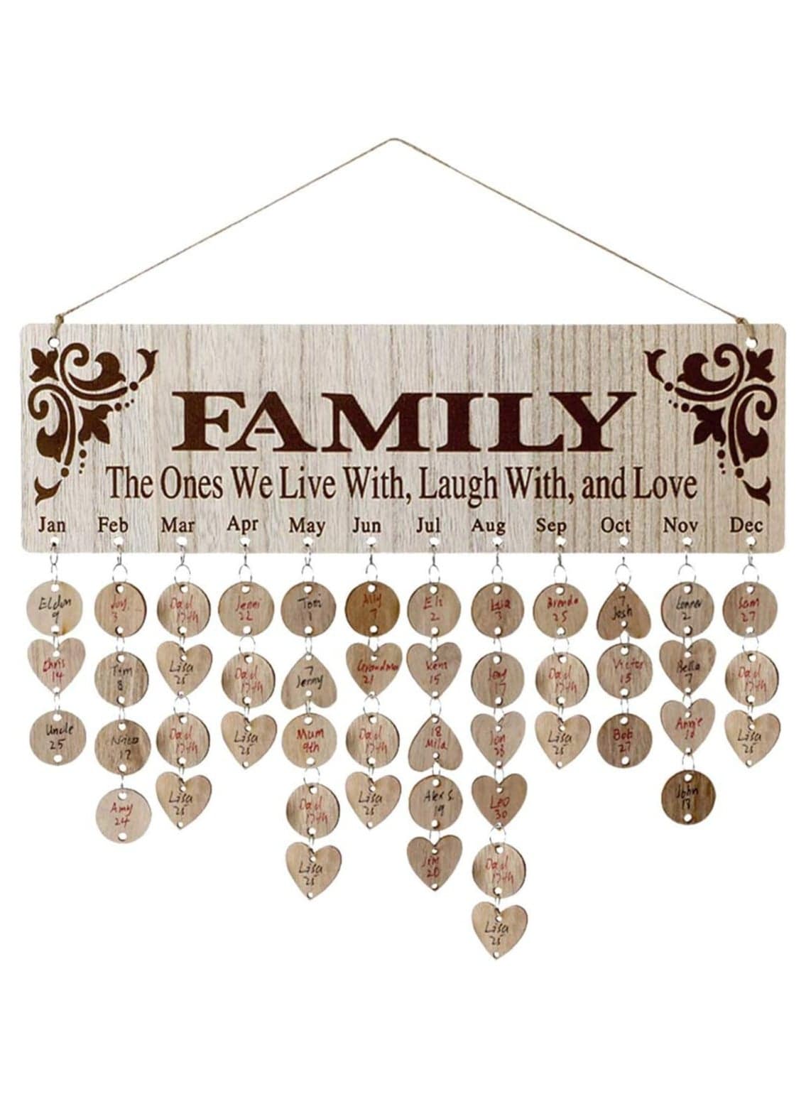 Gift for Mom Dad Family Birthday Anniversary Tracker Wall Hanging Calendar Reminder Wood Tags Crafts Creative Present for Teacher Mother’s Day Romantic Gift for Wife frame (Family)