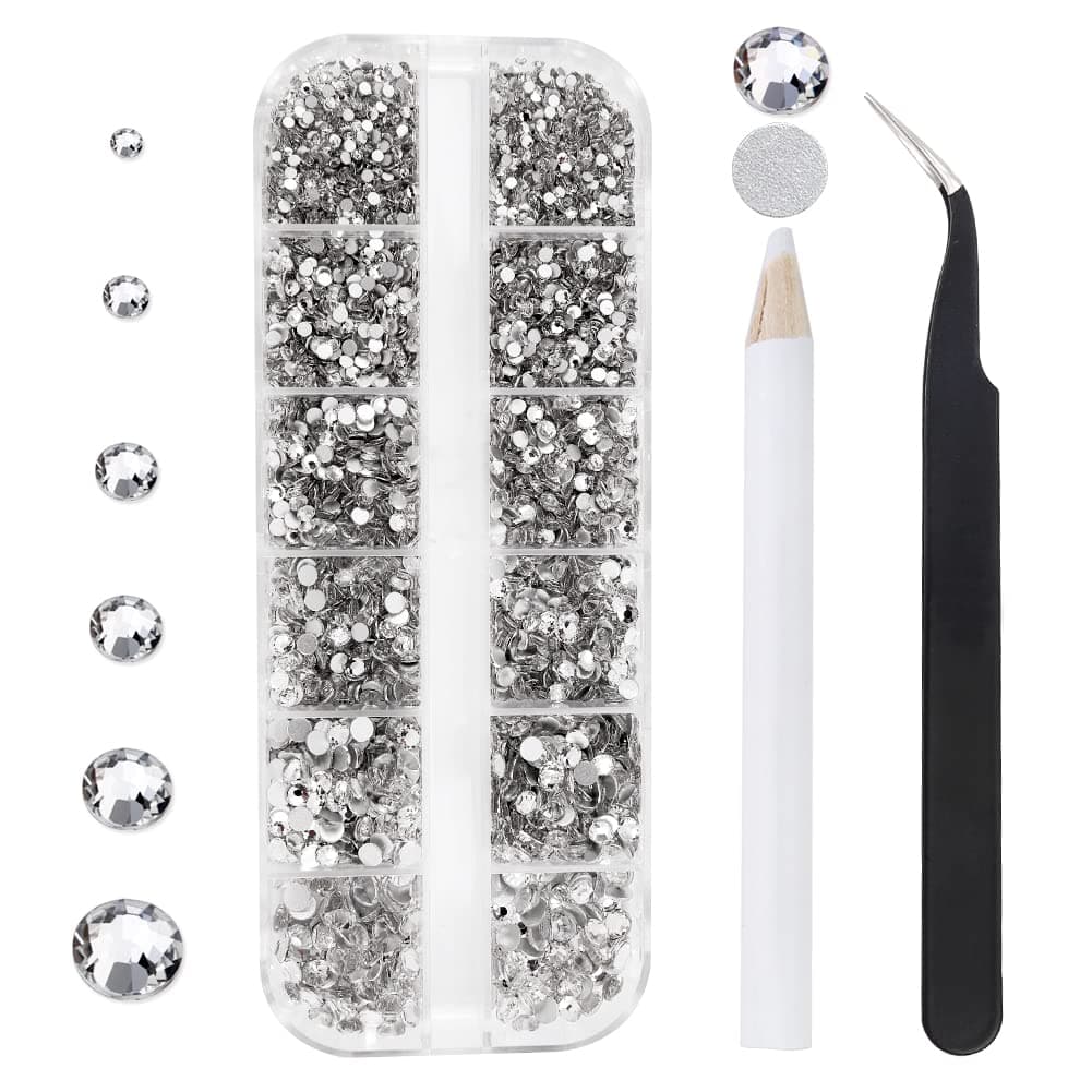 12 Grids 3792pcs Pieces Clear Flatback Rhinestones for CraftsWhite Nail Gems Gemstones Crystals JewelsCraft Glass Diamonds Stones Bling Rhinestone with Tweezers and Picking PenSS6SS20 Crystal