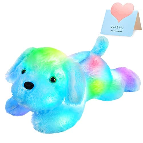 WEWILL 18 Light up Puppy Stuffed Animal Creative Night Light Lovely LED Dog Glow Soft Plush Toy Gifts for Kids on Christmas Birthday Valentines Festivals Blue