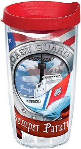 Tervis Coast Guard Boat Made in USA Double Walled Insulated Tumbler Travel Cup Keeps Drinks Cold & Hot, 16oz, Red Lid