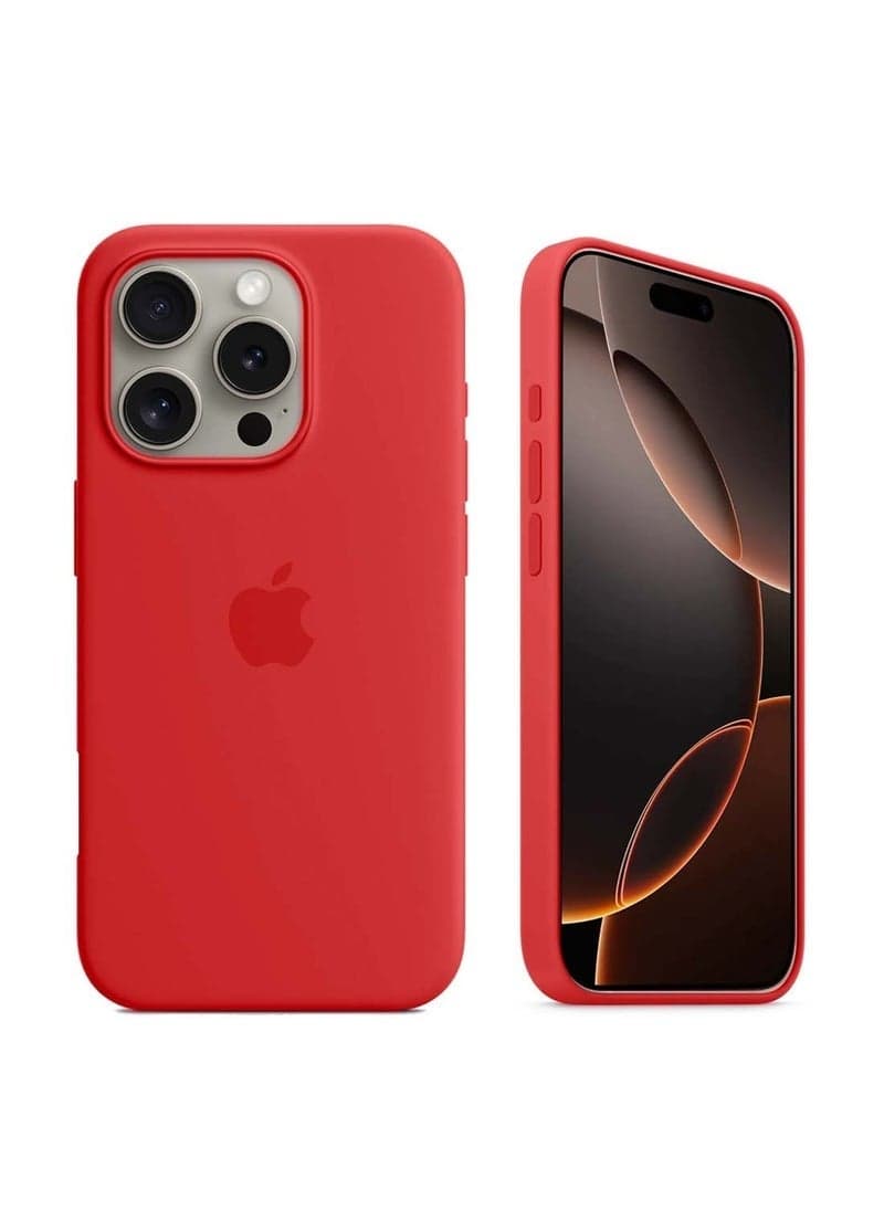 Premium Soft Liquid Silicone Case for iPhone 16 Pro (2024) – Shockproof, Anti-Scratch Back Cover with Microfiber Lining, Slim Fit & Precise Cutouts – Red