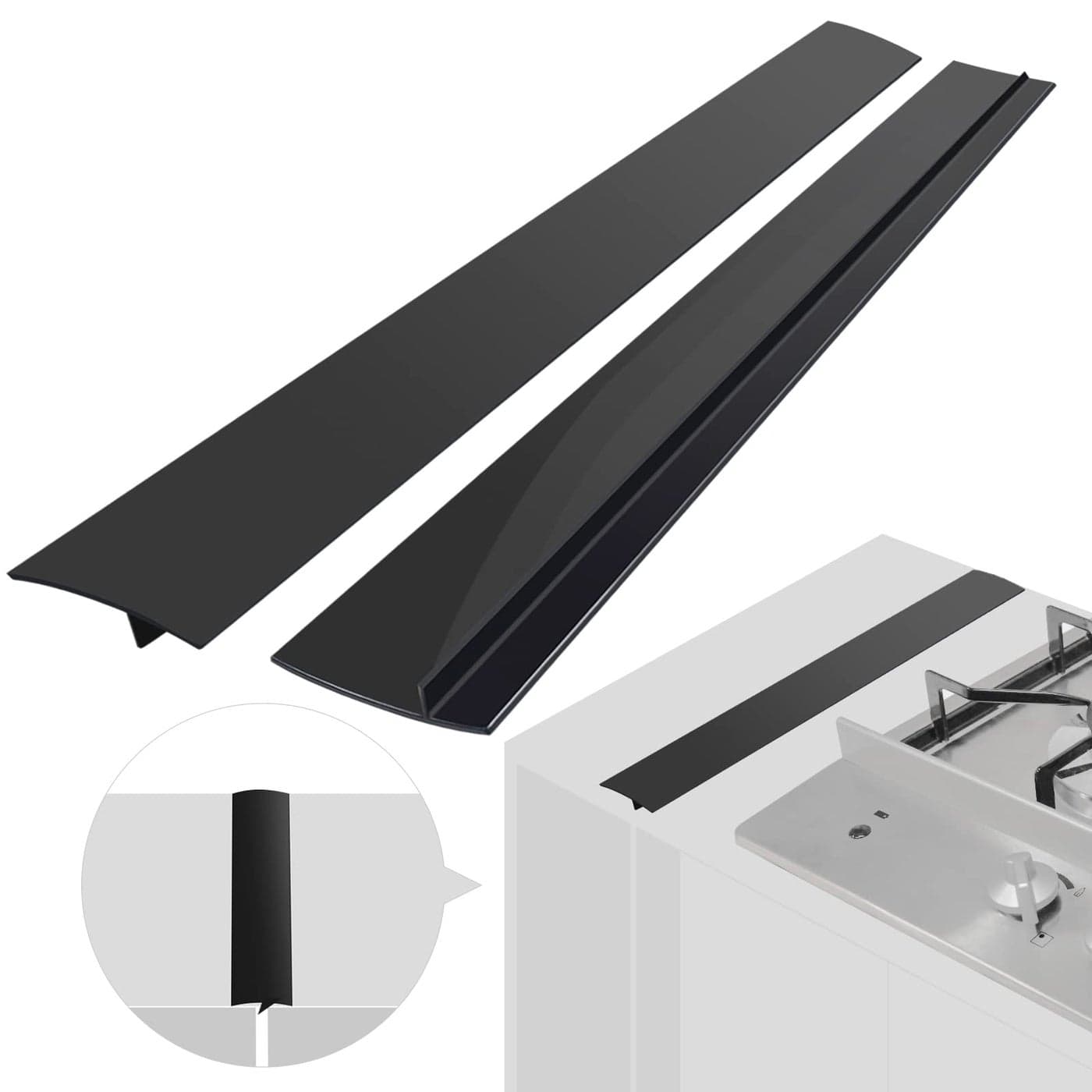 Silicone Stove Counter Gap Cover 2 PackEasy Clean Heat Resistant Wide Long Kitchen Stove Gap FillerSeals Spills Between Counters Oven Stovetops Washing Machines Washer Dryer21in Black