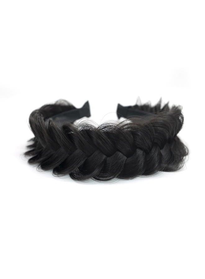Braided Headband WithTooth Wide Braid Messy Hair Hoop WomenFashion Hair Accessories (Dark Brown Black 2A)