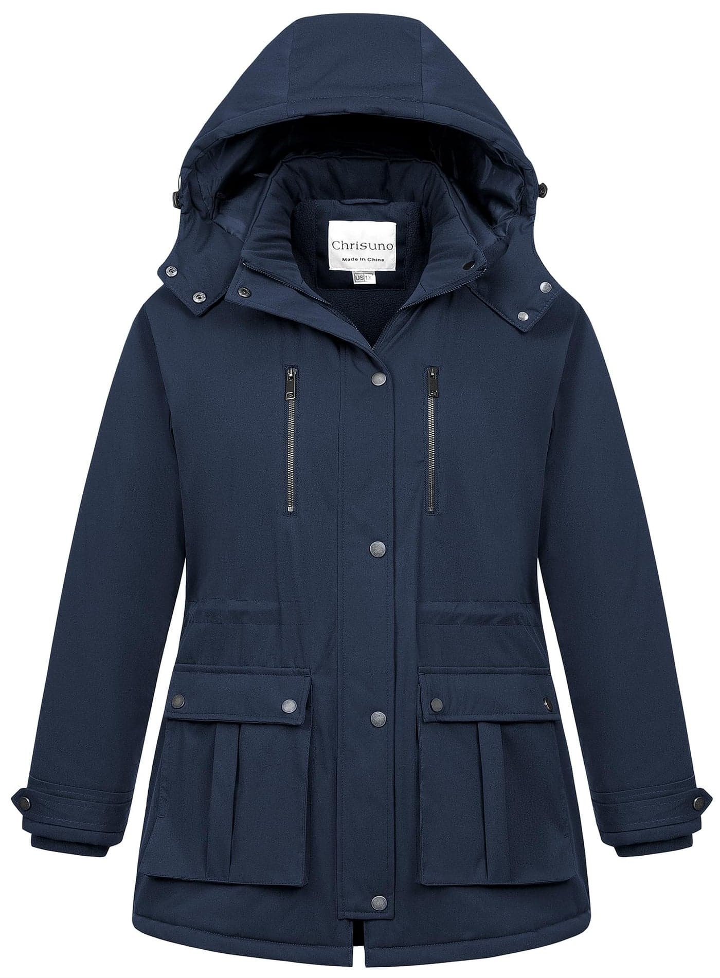Chrisuno Womens Plus Size Coats Winter Parka Jacket Women's Long Coat Warm with Hood Navy Blue 4X