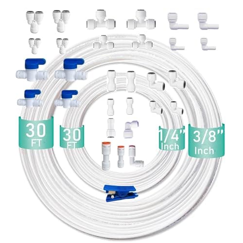 ESHIONG NSF Certified 14 38OD Water Line Tubing and Push to Connect Fittings for RO Reverse Osmosis Water Filter 30 pcs30 feet 14 tubing30 feet 38 tubing