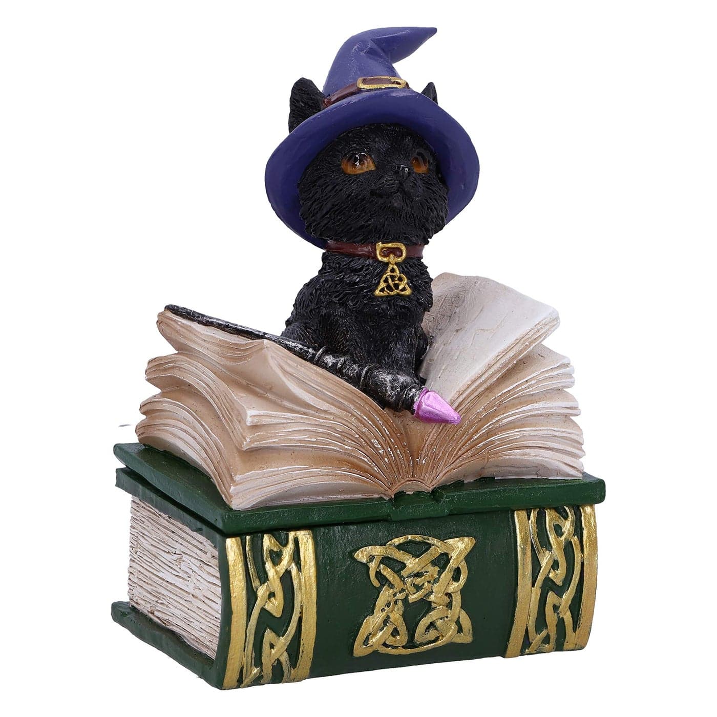 Nemesis Now Binx Small Witches Familiar Black Cat and Spellbook Figurine Box Green 11cm