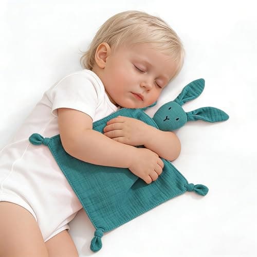 ZIGJOY Bunny Lovey Muslin Cotton Baby Security Blanket Soft Breathable Lovies for Babies Gifts for Newborn Infant Toddler Boys and Girls, Blue