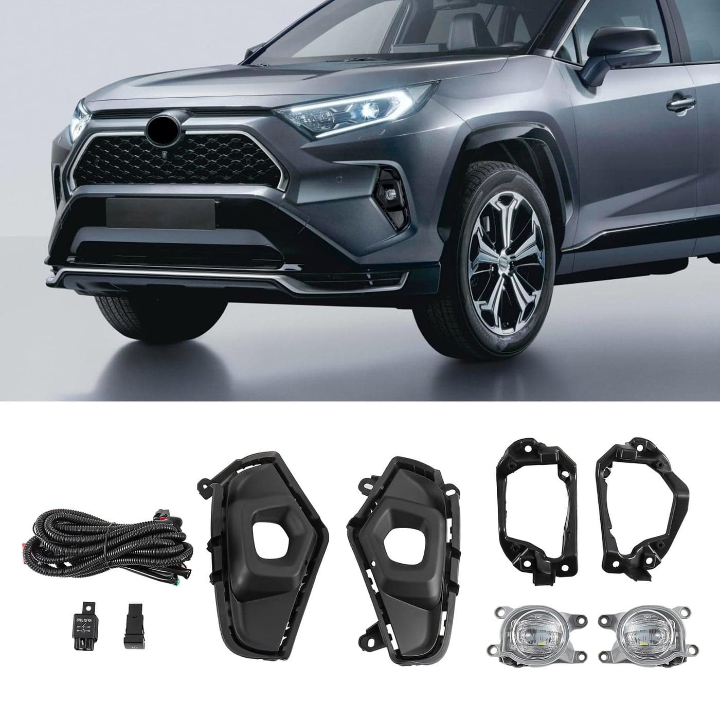 Fancemot LED Front Bumper Fog Lights Compatible with 20192025 5th Gen Toyota RAV4 Replacement wWiring Switch