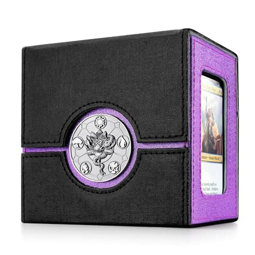 Kabinka Commander Deck Box for MTG with Dice Tray Card Deck Box with Metal Emblem Hold 100 DoubleSleeved Cards for TCGPTCG Cards Storage Case with 35PT Magnetic Card Holder Black Purple Lotus